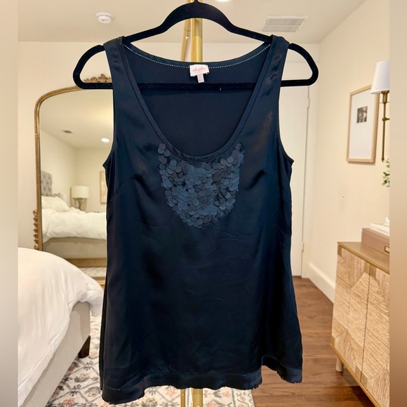 Whistles London Black 100% Silk Sequin Embellished Sleeveless Top- Size 8 - Picture 1 of 6